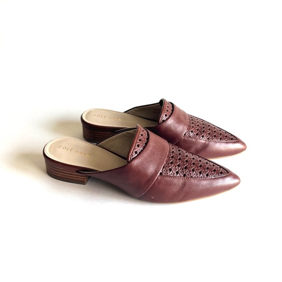 Cole Haan Brown Leather Weaving Point Toe Mules size 5.5 - Picture 1 of 16